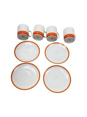 MCM Thomas Rosenthal Coffee Mug & Plates Set 8 pc  Porcelain Orange 70s